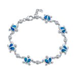 Nautical Chain Link Bracelet with Opal Sea Tortoise & CZ Heart Charms in Silver