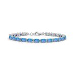 Solitaire Round Created Opal Tennis Bracelet Sterling Silver