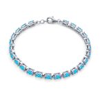 Solitaire Round Created Opal Tennis Bracelet Sterling Silver - Image 6