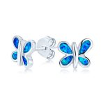 Blue Opal Butterfly Stud Earrings Silver October Birthstone
