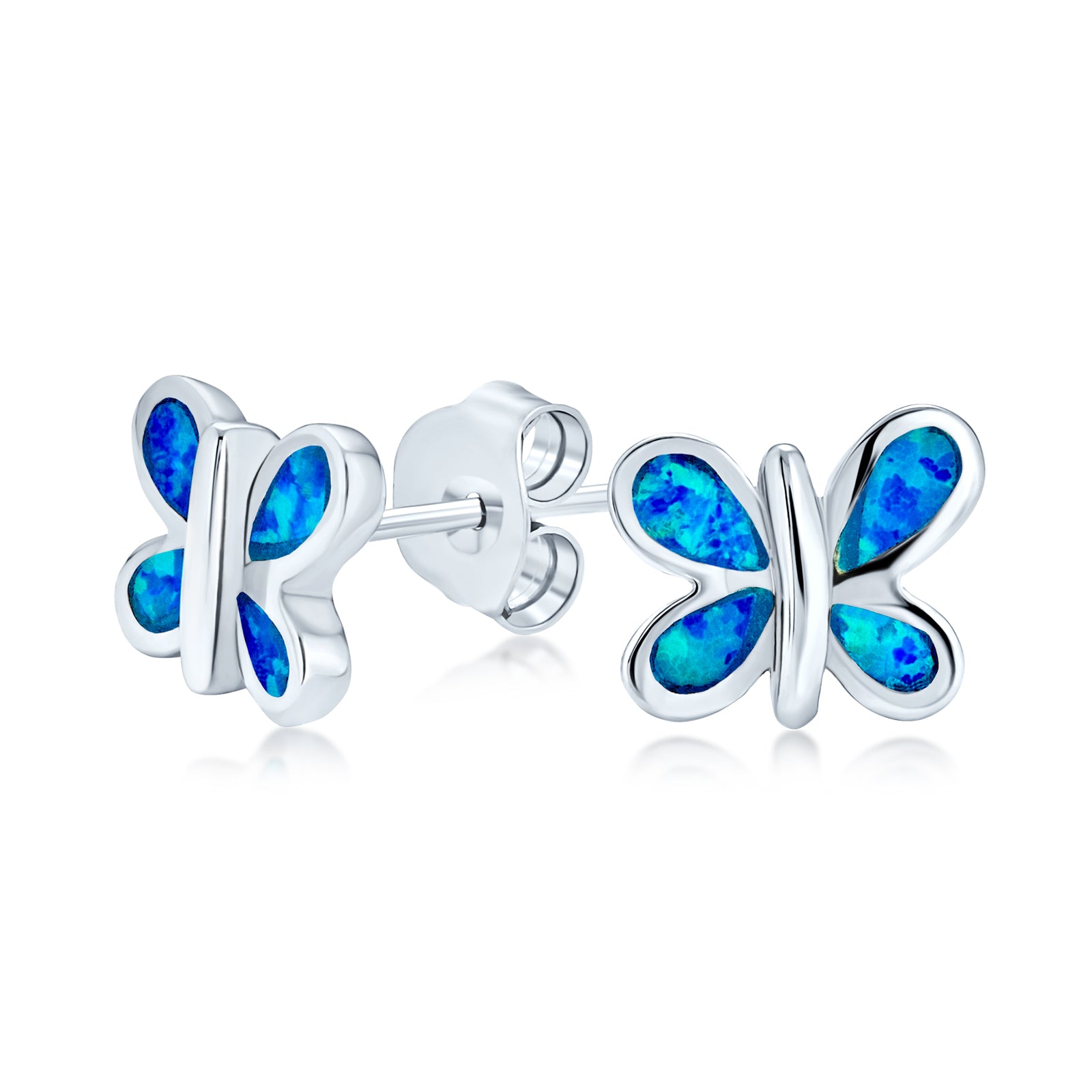 opal-butterfly-blue-earrings-stud_xny-es1275a1_1114 Blue Opal Butterfly Stud Earrings Silver October Birthstone - Image 1