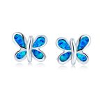 Blue Opal Butterfly Stud Earrings Silver October Birthstone - Image 2