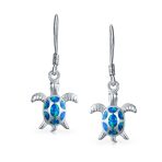 Nautical Opal Sea Turtle Dangle Gemstone Earrings in Sterling Silver - Image 3