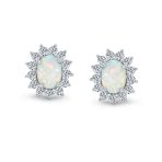 Vintage Estate Style Oval Opal Crown Halo CZ Stud Earrings Silver 12MM - Image 2