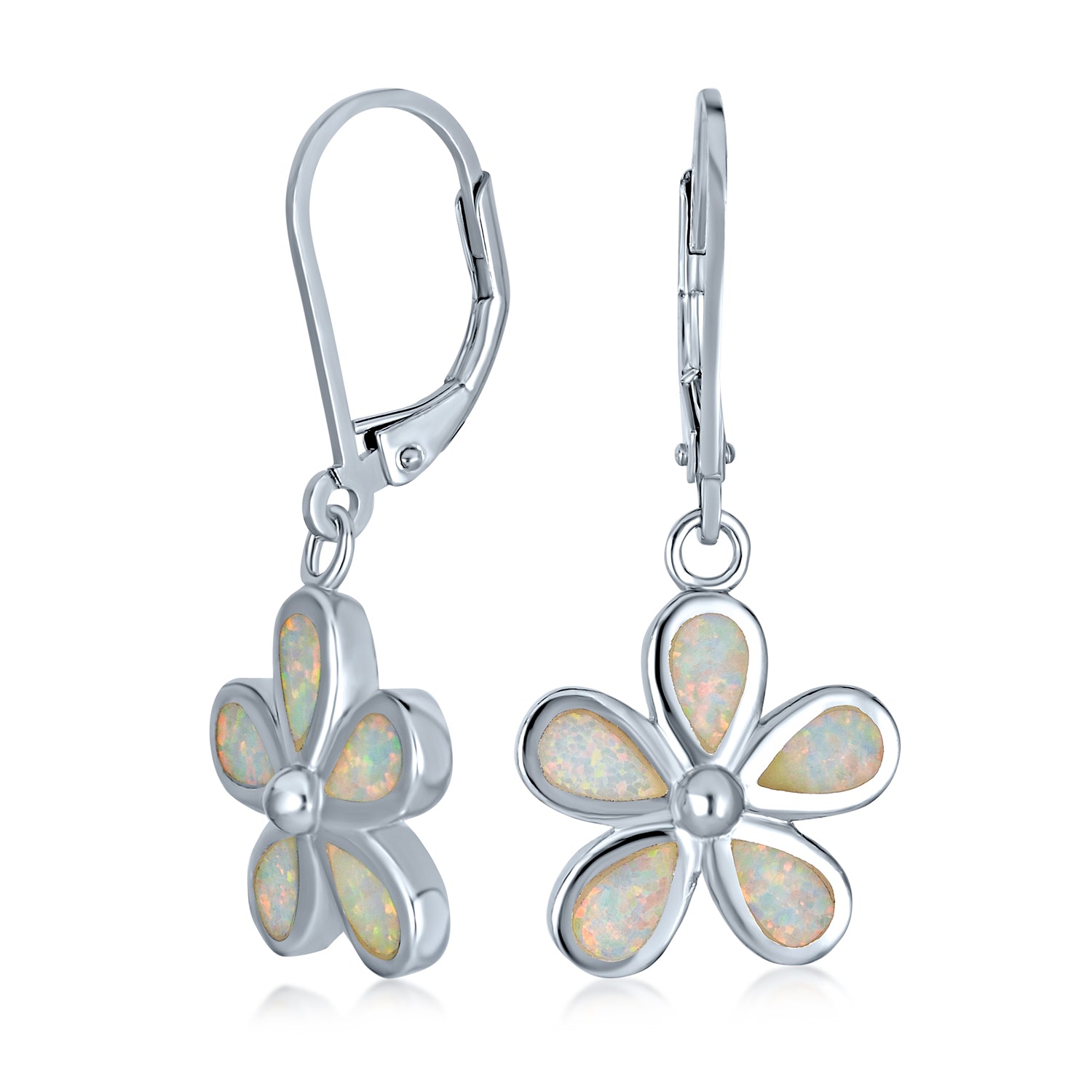 opal-flower-daisy-earrings-leverback_xny-es0281a1-az White Plumeria Flower Synthetic Opal Dangling Earrings Sterling Silver Lever Back - Image 1