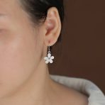 White Plumeria Flower Synthetic Opal Dangling Earrings Sterling Silver Lever Back - Image 3