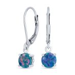 Round Solitaire Created Opal Lever back Drop Dangle Earrings Sterling Silver 8MM - Image 3