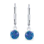 Round Solitaire Created Opal Lever back Drop Dangle Earrings Sterling Silver 8MM - Image 9