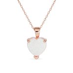 Romantic Necklace Created White Opal Heart Pendant Necklace Rose Gold Plated .925 Sterling Silver - Image 2