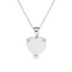 Romantic Necklace Created White Opal Heart Pendant Necklace Rose Gold Plated .925 Sterling Silver