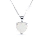 Romantic Necklace Created White Opal Heart Pendant Necklace Rose Gold Plated .925 Sterling Silver