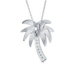Palm Tree Pendant Necklace Created Blue Opal Tropical Beach .925 Sterling Silver - Image 2