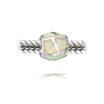 Created White Opal Inlay Barrel Charm Bead .925 Sterling Silver For Bracelet - Image 2