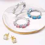 Thin CZ Accent Stackable Oval White Created Opal Band Ring .925 Sterling Silver - Image 8
