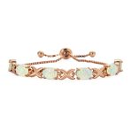 Gemstone Iridescent Opal Tennis Bracelet Rose Gold Sterling Silver 7" Adjustable - Image 2