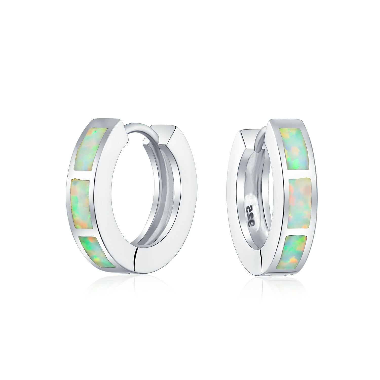 opal-white-huggie-hoop-earrings_xny-es0189a1-az_1 Created White Opal Inlay Iridescent Huggie Small Hoop Earrings .925 Sterling Silver .75" Dia - Image 1
