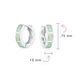 Created White Opal Inlay Iridescent Huggie Small Hoop Earrings .925 Sterling Silver .75" Dia - Image 7