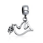 Set of 2 Inspirational World Peace Sign Dove Dangle Charm Bead Sterling Silver - Image 2