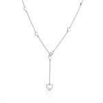 Romantic Love Danity Chain Long Linear Dangle Open Hearts Pendant Y Lariat Necklace Sterling Silver