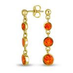 Geometric Dangle Gemstone Earrings with Opal and 14K Gold Plated Sterling Silver - Image 3