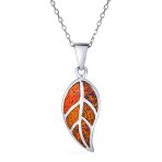 Blue Fire Opal Leaf Pendant Necklace in Sterling Silver - Image 2