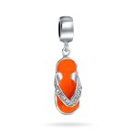 Pink Orange Flip Flop CZ Dangle Charm Bead for Travel Bracelets