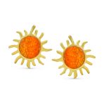 Iridescent Gemstone Sunburst Stud Earrings Blue Opal 14K Gold October Birthstone - Image 4