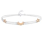 Double Chain Moon & Stars Anklet Ankle Bracelet Rose Gold Sterling Silver