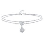Romantic Double Chain CZ Heart Anklet Ankle Bracelet Sterling Silver