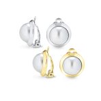 Set of 2 White Pearl Oval Button Clip On Earrings Gold & Silver Non-Pierced Ears