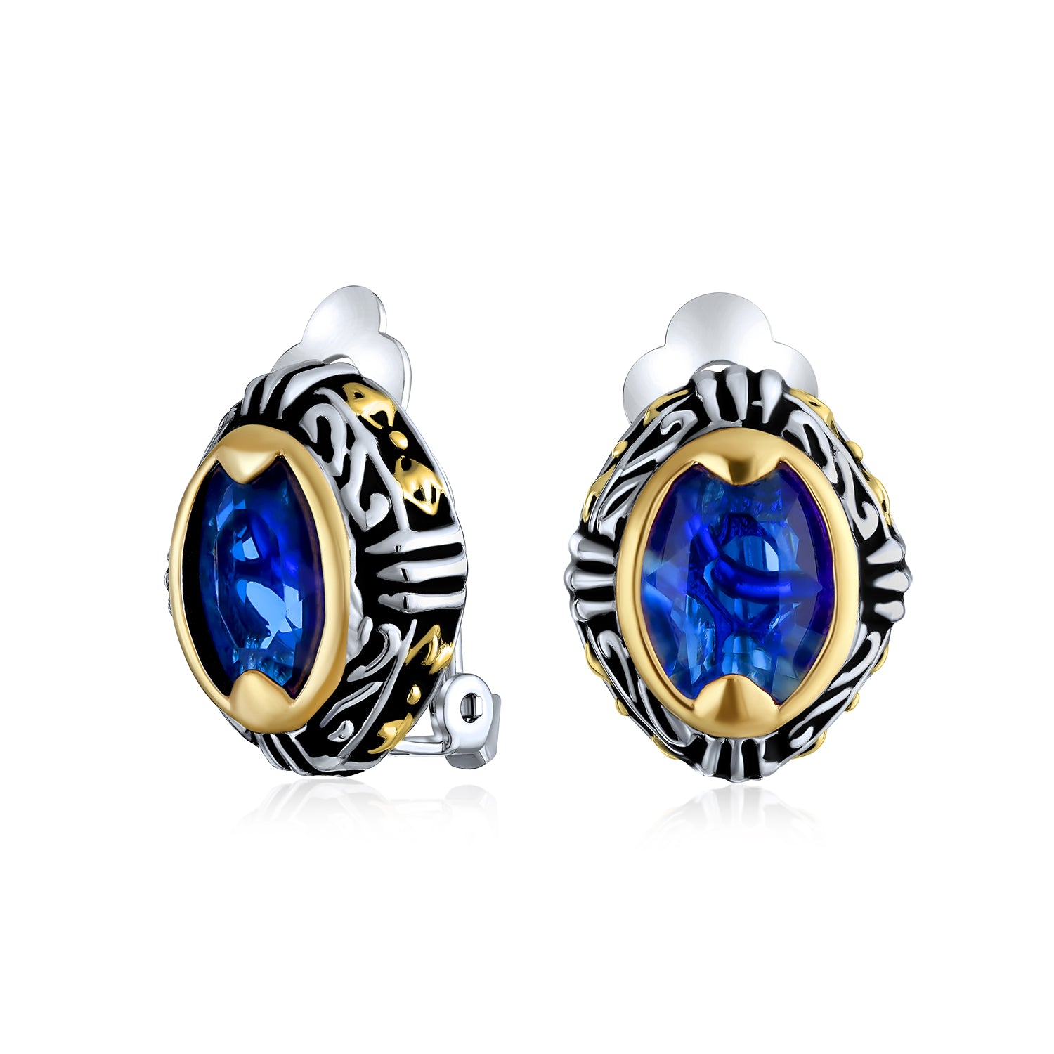 oval-bali-blue-clip-earrings_lm-e1606-aq-az_1 Fashion Crystal Oval Bali Style Clip-On Earrings Non-Pierced Ears Multiple Colors - Image 1