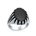 Animal Claw Large Oval Black Onyx Signet Ring Oxidized Silver Handmade In Turkey