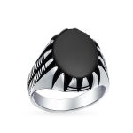 Animal Claw Large Oval Black Onyx Signet Ring Oxidized Silver Handmade In Turkey