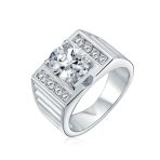 Mens Stainless Steel Hip Hop Micro Pave Halo Blue Oval CZ Engagement Ring - Image 3