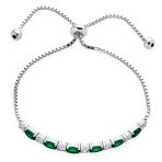 6CT Cubic Zirconia Oval Emerald Green CZ Alternating Bolo Slide Tennis Bracelet Adjustable - Image 2