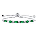 6CT Cubic Zirconia Oval Emerald Green CZ Alternating Bolo Slide Tennis Bracelet Adjustable