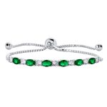 6CT Cubic Zirconia Oval Emerald Green CZ Alternating Bolo Slide Tennis Bracelet Adjustable