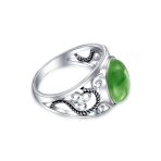 Boho Bali Silver Ring Green Jade Cabochon Filigree Design - Image 4