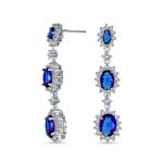 Blue Triple Oval Chandelier Earrings Simulated Sapphire