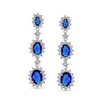 Blue Triple Oval Chandelier Earrings Simulated Sapphire - Image 2