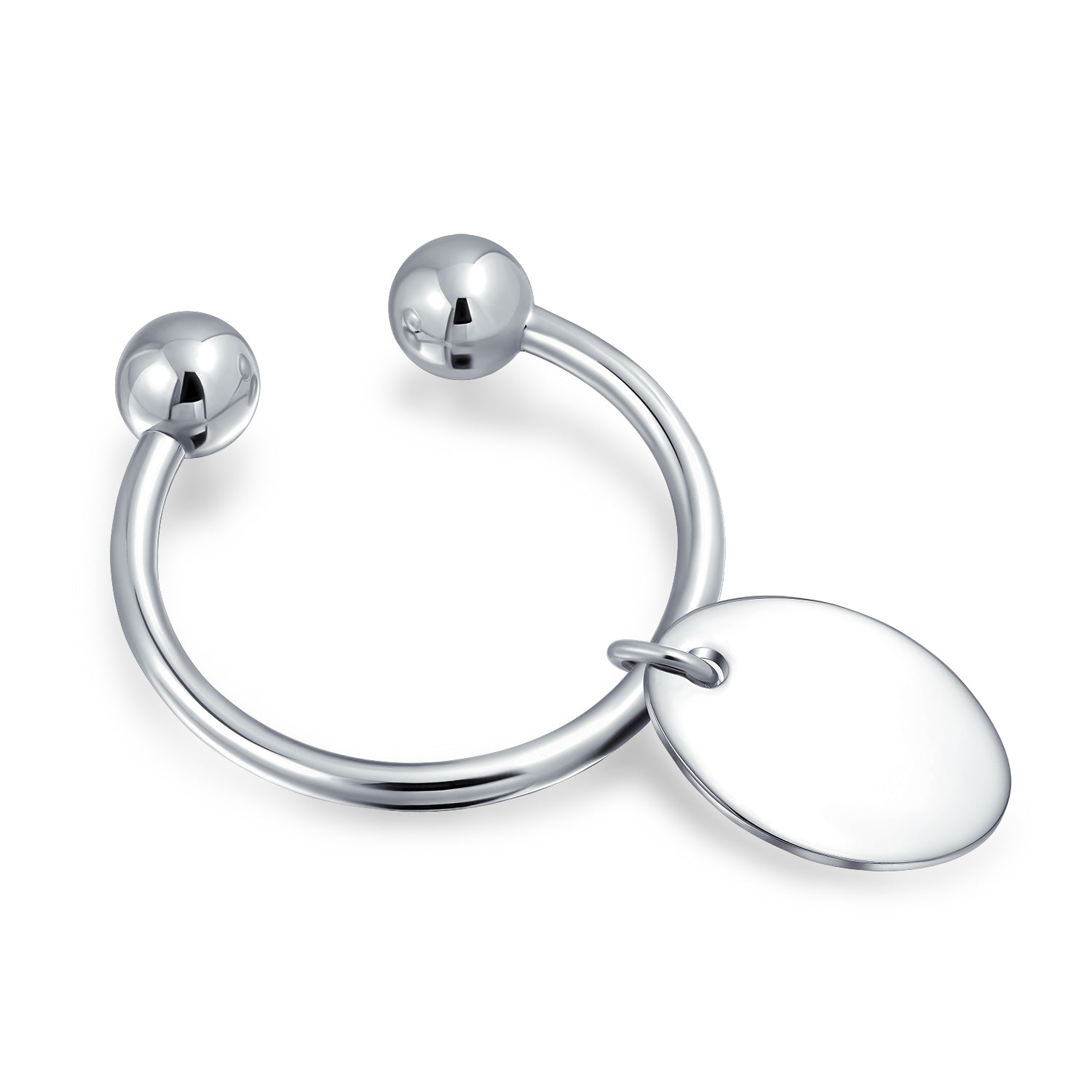 oval-horseshoe-silver-key-chain_sstr-bg60160_1 Oval Shape Blank ID Tag Keychain Horseshoe Key Ring Screw Tip .925 Sterling Silver - Image 1