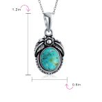 Southwest Gemstone Turquoise Leaf Feather Pendant Necklace in Sterling Silver - Image 4
