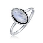 Western Boho Silver Ring with Oval Cabochon Gemstone and Thin Band - Image 5