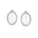 Set of 2 Simple White Pearl Cabochon Oval Clip-On Earrings - Image 2