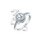 Classic Halo Oval CZ Solitaire Promise Engagement Ring Thin Band Sterling Silver - Image 3
