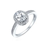 Classic Halo Oval CZ Solitaire Promise Engagement Ring Thin Band Sterling Silver