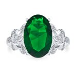 Fleur De Lis Setting CZ Green Oval Solitaire 7CT Cocktail Statement Ring