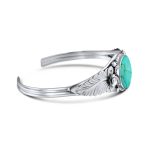 Nature Leaf Navajo Style Onyx Turquoise Wide Cuff Bracelet in Sterling Silver - Image 3