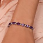 Lavender Purple Natural Amethyst Zircon Accent Bolo Tennis Bracelet .925 Sterling Silver Adjustable - Image 9
