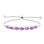 Lavender Purple Natural Amethyst Zircon Accent Bolo Tennis Bracelet .925 Sterling Silver Adjustable - Image 2